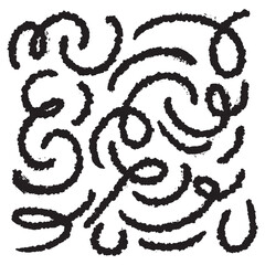 Hand drawn pencil lines and squiggles set. Vector charcoal smears, striketrhoughs and swirls. Doodle style sketchy lines. 