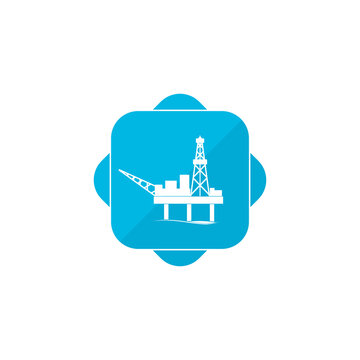 Oil platform blue square button icon isolated on transparent background