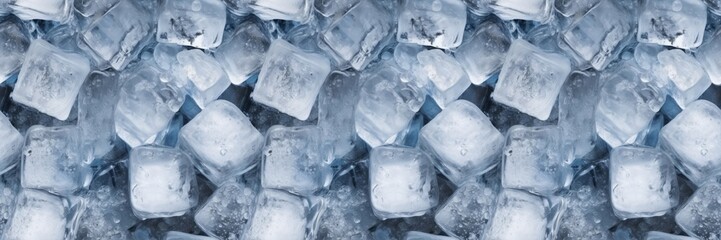 Obraz premium Ice cubes bluish background banner panorama long - Frozen water texture, cold fresh concept, top view, seamless pattern