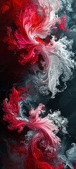 A phone wallpaper showing a red and black swirled design on a dark background, in the style of technological fusion, light silver and pink, abstraction creation, contemporary frescoes