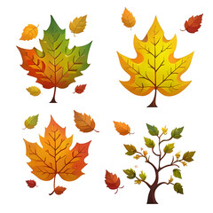 Obraz premium Autumn's Ballet: Delicate leaves pirouette gracefully on a crisp white canvas, a symphony of warm hues whispering tales of fall's fleeting beauty.