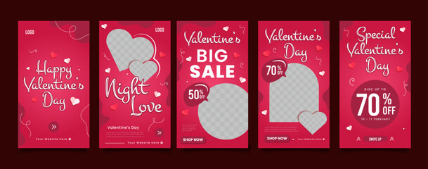 Gradient red valentine day sale social media story collection - obrazy, fototapety, plakaty