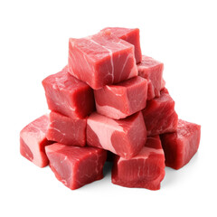 raw red meat cubes on isolate transparency background, PNG