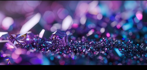 Silver geometric shapes emerge in a sea of de-focused purple and blue.