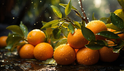 Recreation of oranges in the ground with drops water