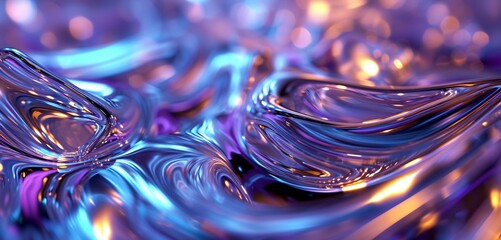 Abstract silver and violet patterns on a backdrop of electric blue lights.