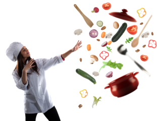 Chef looks enchanted the ingredients ready to cook a new dish