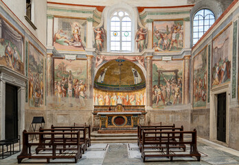 View of main altar in Santo Stefano Rotondo al Celio Basilica in Rome 