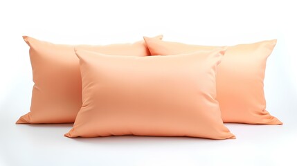 Fototapeta na wymiar Two pillows for sleeping, peach color on a white background.