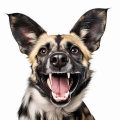 Wild Dog  Portraite of Happy surprised funny Animal head peeking Pixar Style 3D render Illustration