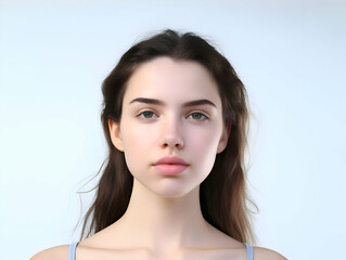 Beautiful 20-year-old woman with clean skin in sunlight and skin care. high-resolution