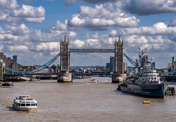 Tower Bridge with blue sky and clouds