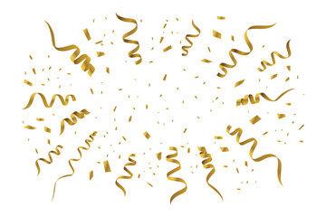 Gold confetti background, vector, congratulations confetti explosion, isolated on white, clipart, birthday banner, new year, party background, Christmas, holiday, anniversary, graduation celebration