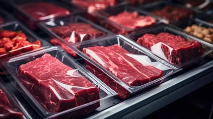 Fotobehang Meat in vacuum packaging in the store. © morepiixel