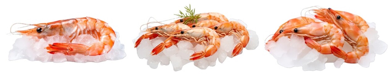 Collection of PNG. Fresh tiger prawns over ice isolated on a transparent background.