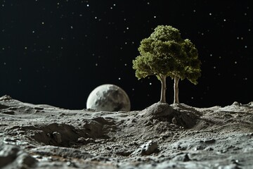earth and tree on the moon