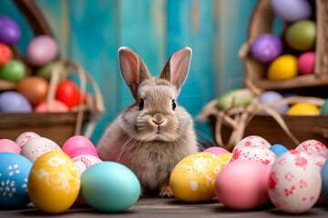 Fototapeta na wymiar easter bunny and easter eggs, generated AI