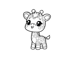 Cute Cartoon of giraffe coloring book. outline line art. Printable Design. isolated white background