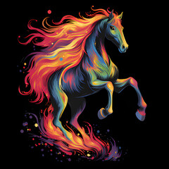 Obraz na płótnie Canvas vector rainbow horse black background