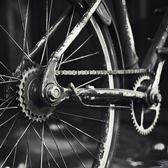 Fototapeta premium Old bicycle wheel close up black and white
