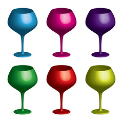 Colorful wine glass set on white background isolated icon. Vector illustration.