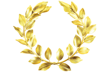Golden leaf laurel wreath isolated on white transparent background, png