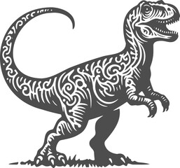 Vector silhouette of a dinosaur sketch as a stencil on a light background illustration