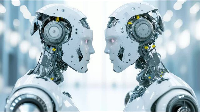 Neue Technologie. Roboter mit k&uuml;nstlicher Intelligenz die gemeinsam arbeiten.