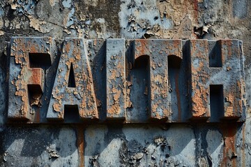 The strength of faith is etched into the very concrete of a solid wall, embossed and impactful
