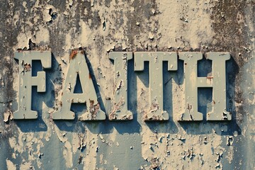 The strength of faith is etched into the very concrete of a solid wall, embossed and impactful
