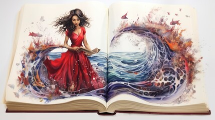 Dancing Colors of Imagination - A Young Woman Lost in the Whimsical World of Books and Butterflies.