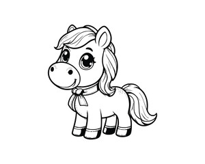 Cute Cartoon of horse coloring book. outline line art. Printable Design. isolated white background
