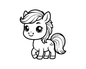 Cute Cartoon of horse coloring book. outline line art. Printable Design. isolated white background
