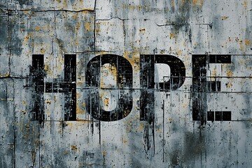 the word hope is in big bold letters on a concrete wall