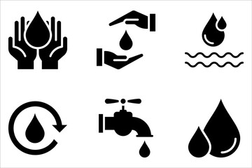 water drop icon set, Dermatology test and dermatologist clinic icon set, hand with water, vector illustration on white background - obrazy, fototapety, plakaty