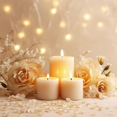Fototapeta na wymiar beautiful candles on a beige background, a state of peace and serenity