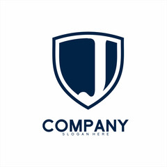 Shield logo design with letter J. Can be used for law firm logo identity, cyber security applications.
