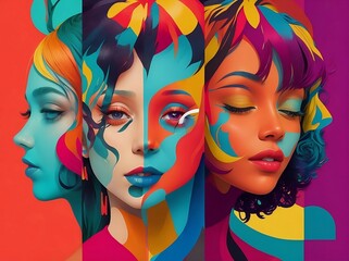 portrait of a woman with colorful makeup graphic art design 