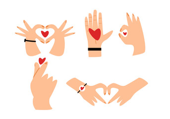 Obraz premium Set of collection with I love you heart sign. Set of Valentine day and expressions love to you, message of love hand gesture, shapes heart with hands.