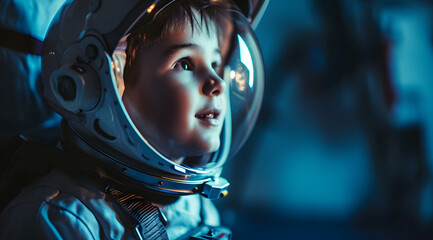 Boy wearing space helmet portarite