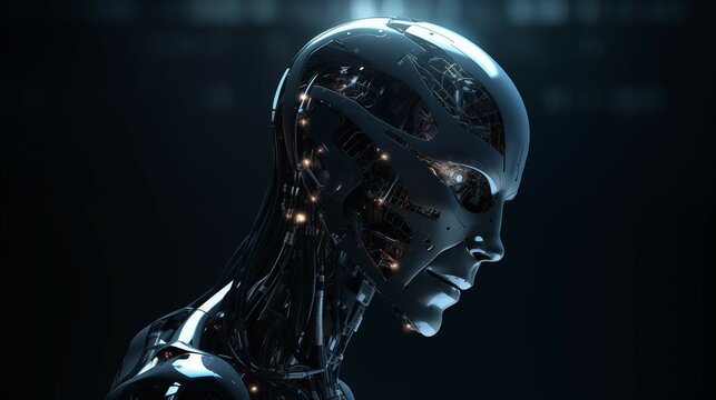 Futuristic AI Humanoid Android Robotic Head