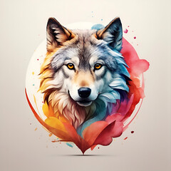 A wolf head with colorful paint perfect splatters on it