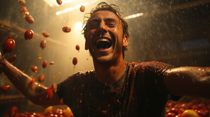 La Tomatina Festival, Young and Spirited, Joyfully Throwing Tomatoes in the Traditional Celebration...