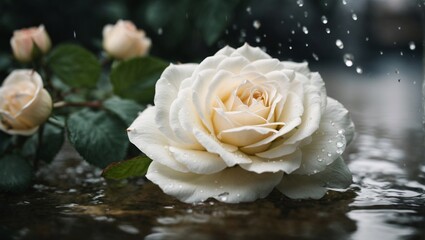 white rose in water