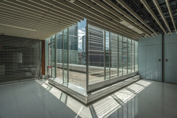 Close-up of floor-to-ceiling windows in the interior of a modern building