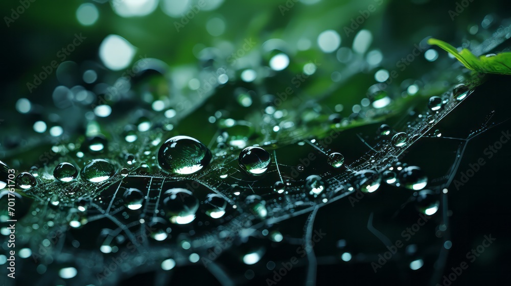 Aufkleber A surreal portrayal of a web with drops of knowledge like dew, interconnected around a mind.