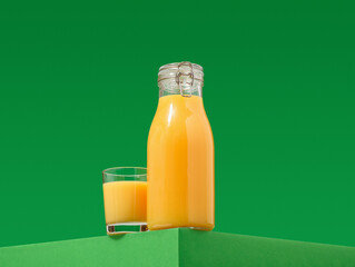 Fresh orange juice. Healthy organic drink on a green background.