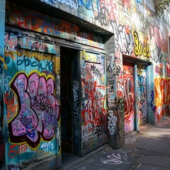 a building with graffiti on the walls