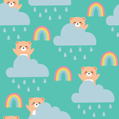 Seamless pattern with cute cartoon bears, for fabric prints, textiles, gift wrapping paper. colorful vector for children, flat style