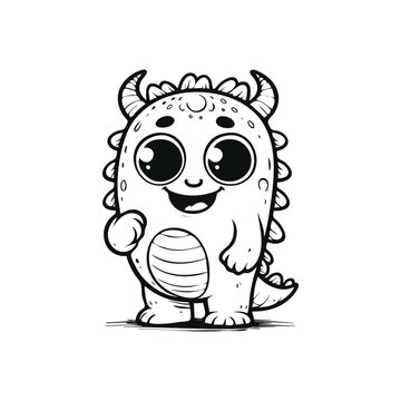 Cute Cartoon of monster coloring book. outline line art. Printable Design. isolated white background